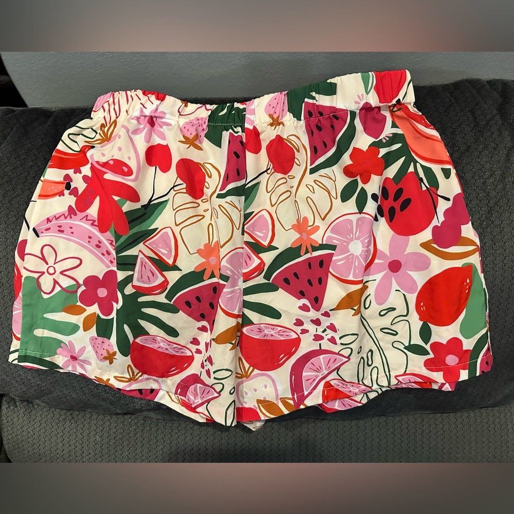 SHEIN High Waist Floral Print Shorts - Red, Pink, Green